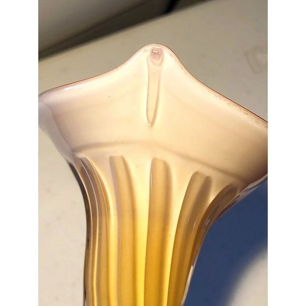 Mid Century Murano Style Blown Glass Art Vase Orange Yellow Jack In The Pulpit